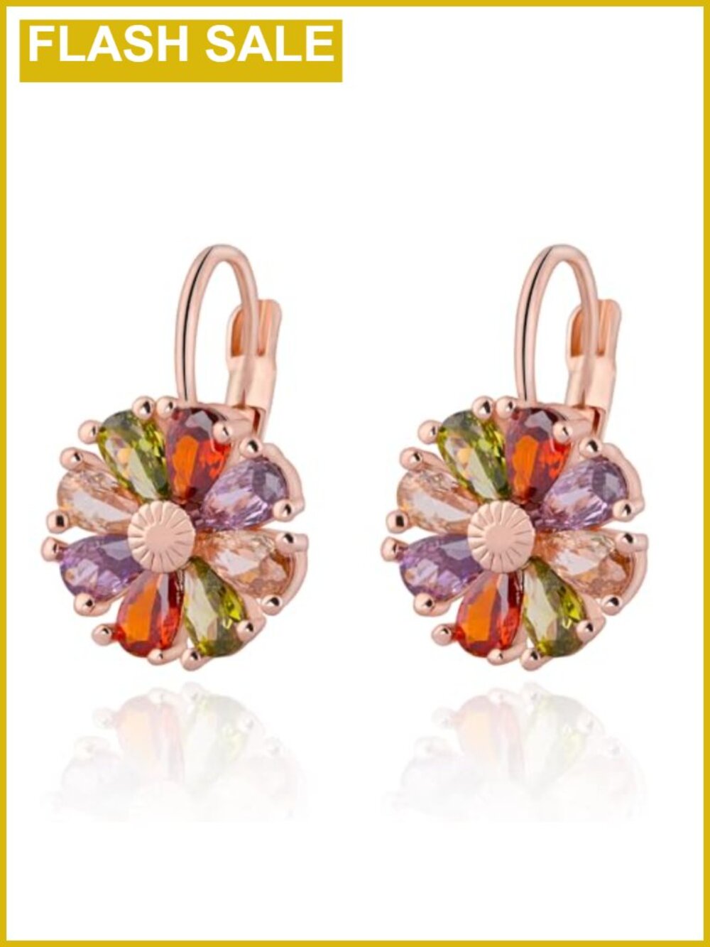14K Gold Plated Flower Earrings Birthstone Leverback Earrings